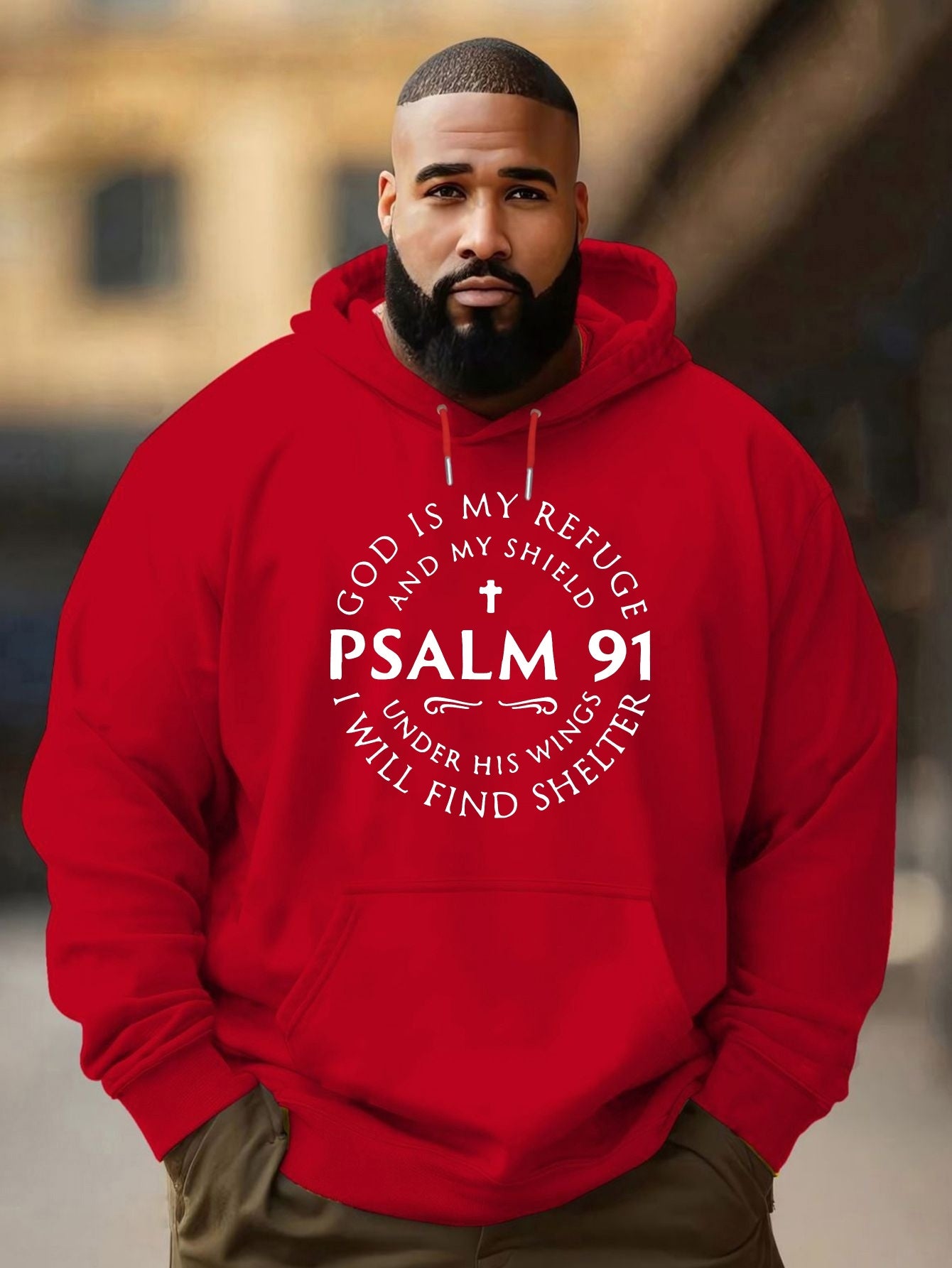 Cozy Psalm-Inspired Hoodie for Men - Casual Pullover with Kangaroo Pocket PLUS SIZE