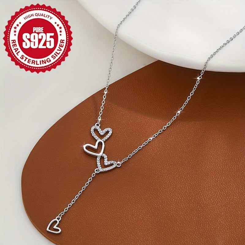 Elegant S925 Sterling Silver Heart , Hypoallergenic with Cubic Zirconia