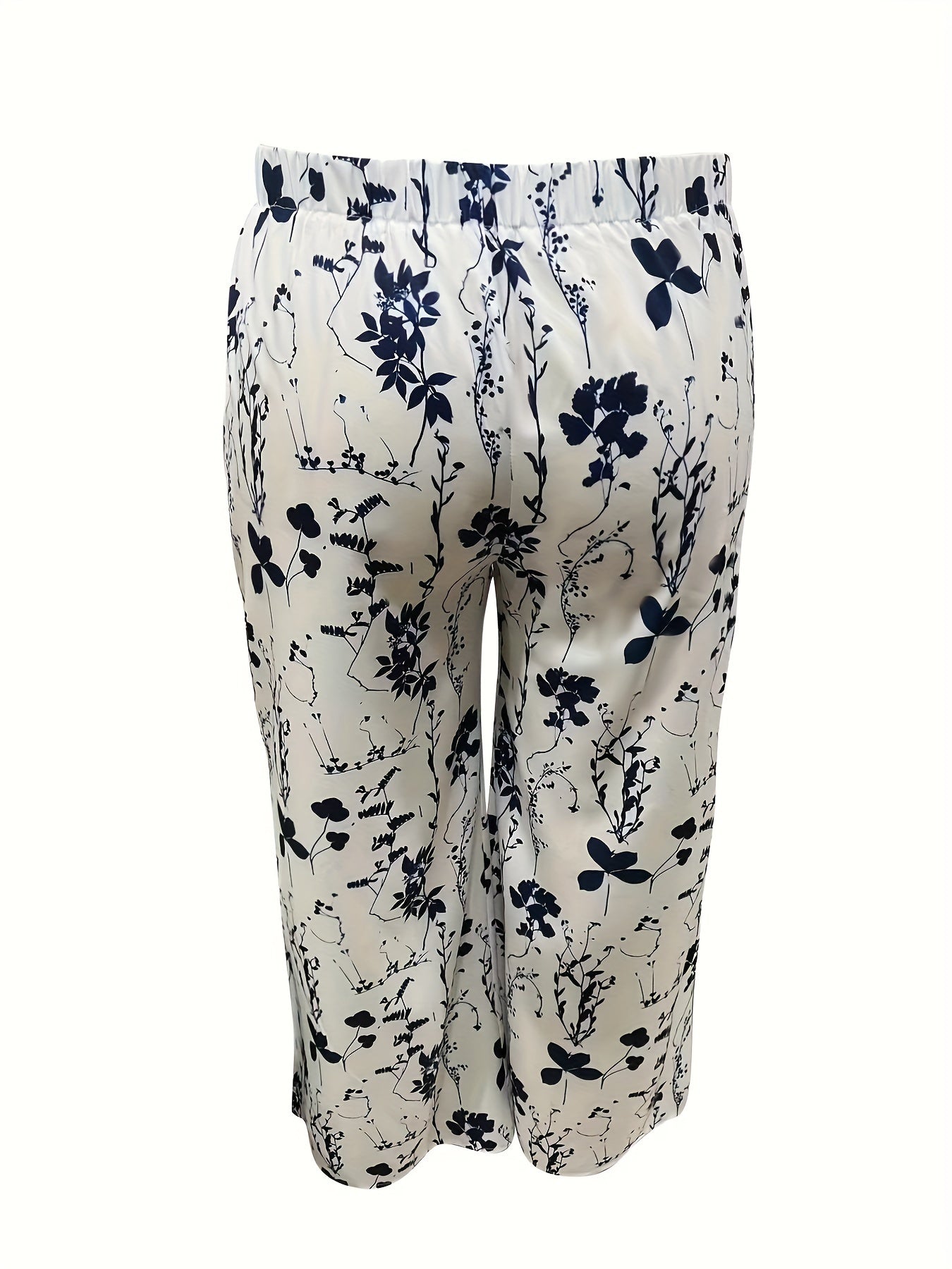 Plus Size Two-piece Set, Floral Print Crew Neck Tank Top & Pants Outfits, Women's Clothing
