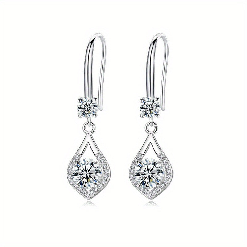 925 Sterling Silvery 1 Carat *2/ 2 Carat *2 Moissanite Drop Shaped Pendant Earrings Europe