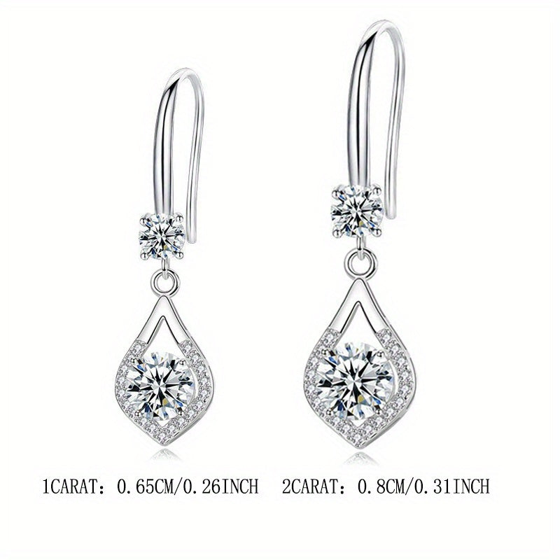 925 Sterling Silvery 1 Carat *2/ 2 Carat *2 Moissanite Drop Shaped Pendant Earrings Europe