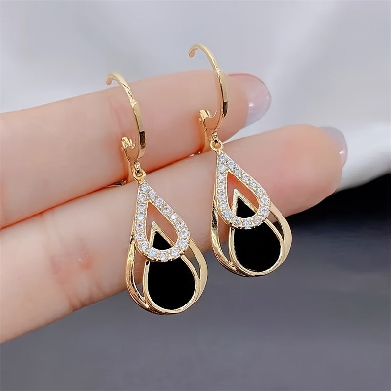 2 Pairs of Black Double Layers Drops Luxury Fashion Style Earrings