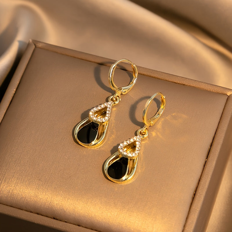 2 Pairs of Black Double Layers Drops Luxury Fashion Style Earrings