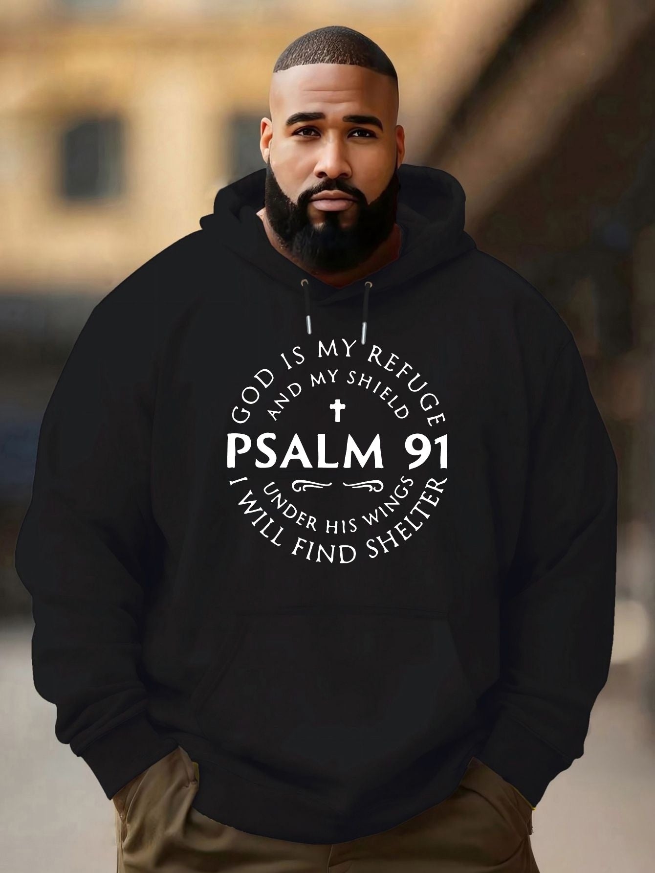 Cozy Psalm-Inspired Hoodie for Men - Casual Pullover with Kangaroo Pocket PLUS SIZE