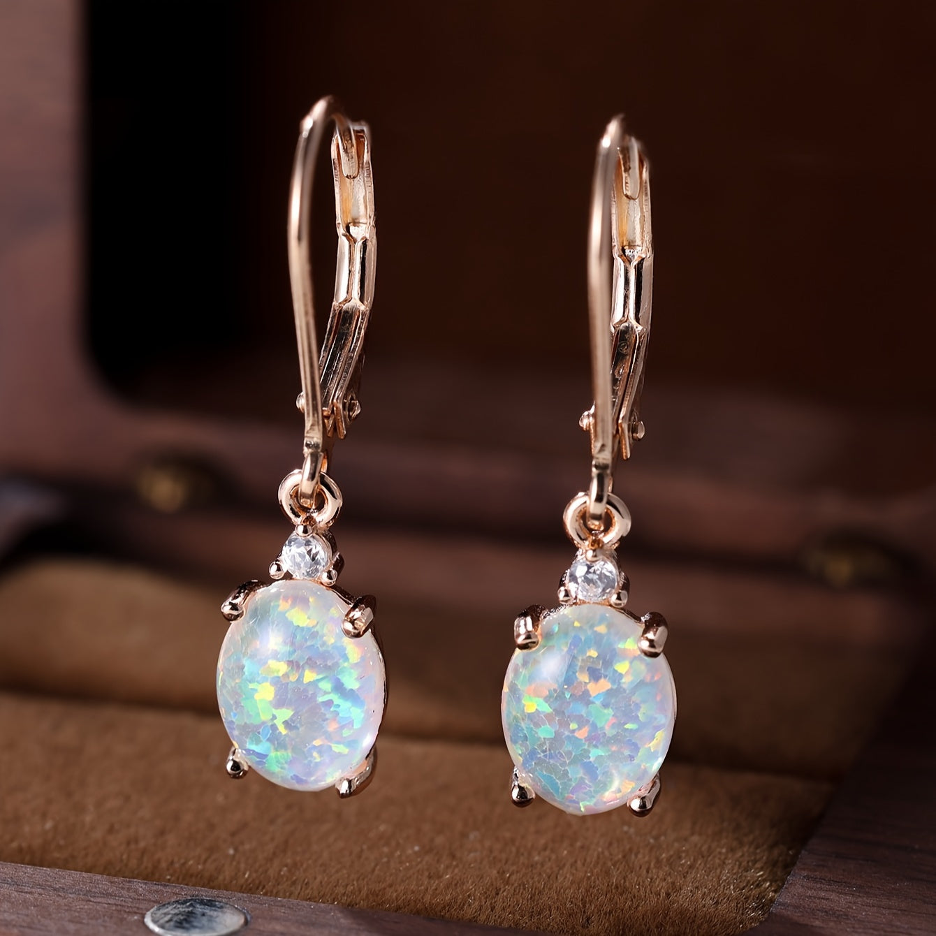 S925 Round-Cut Opal , Green Fire Opal Rhodium Gemstone Drop Earrings 2.2g