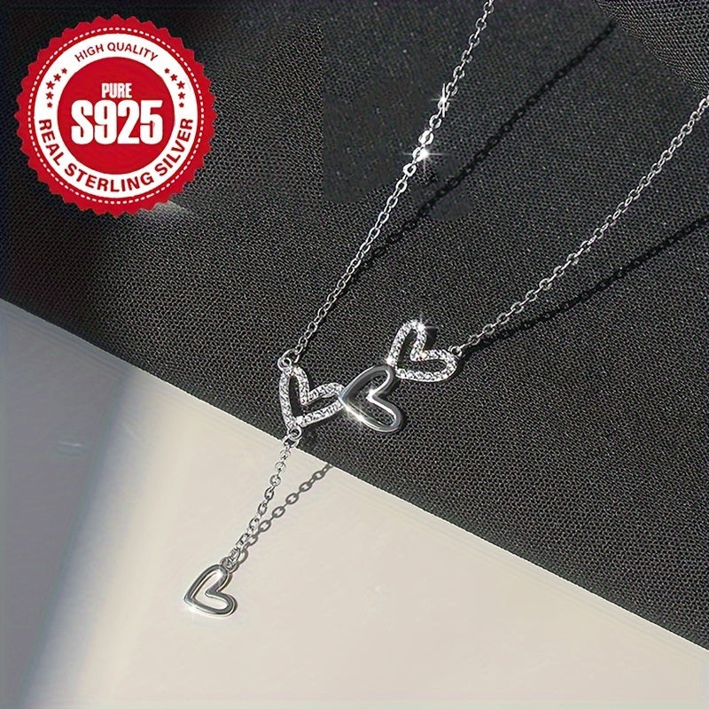 Elegant S925 Sterling Silver Heart , Hypoallergenic with Cubic Zirconia
