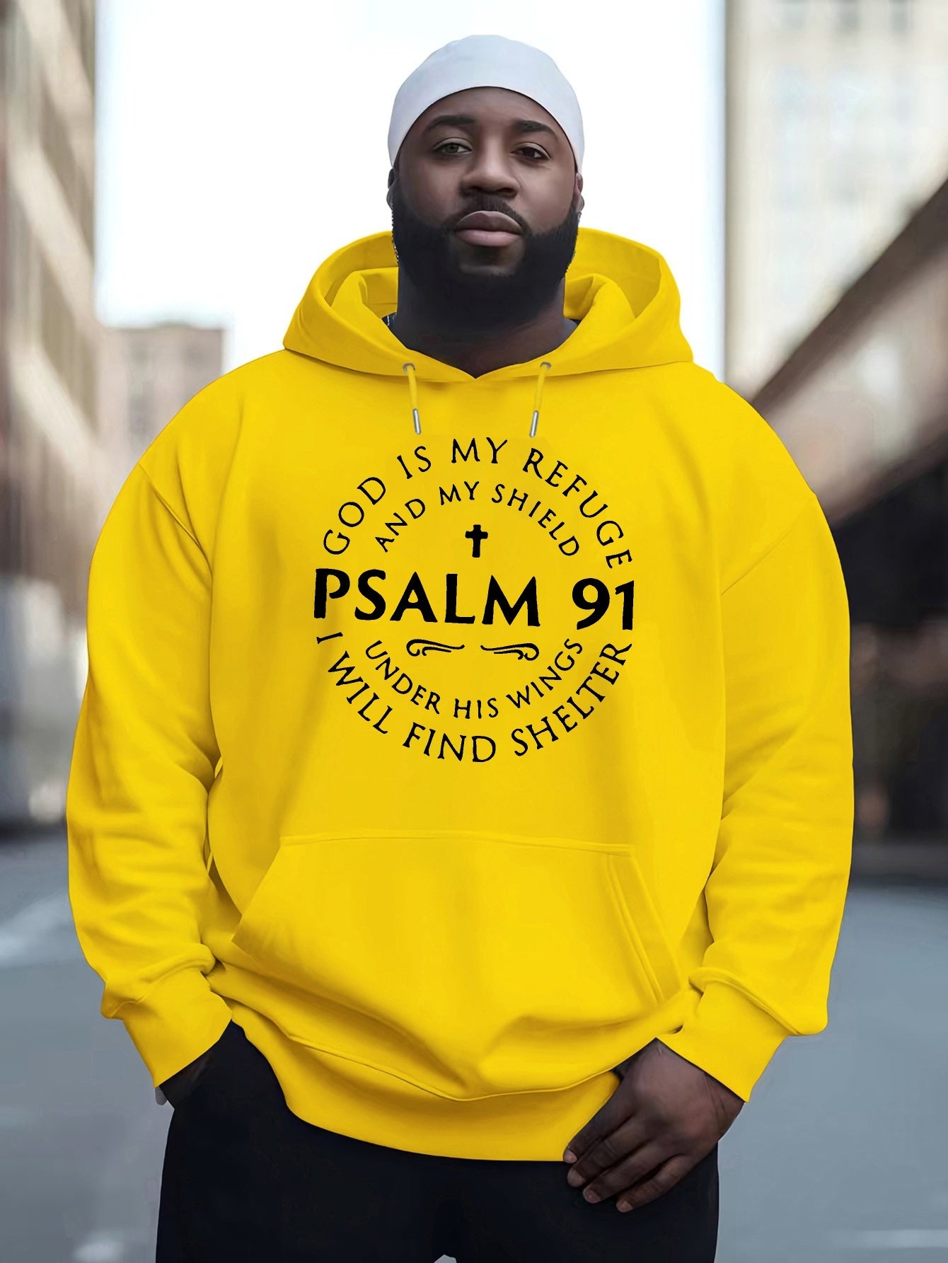 Cozy Psalm-Inspired Hoodie for Men - Casual Pullover with Kangaroo Pocket PLUS SIZE