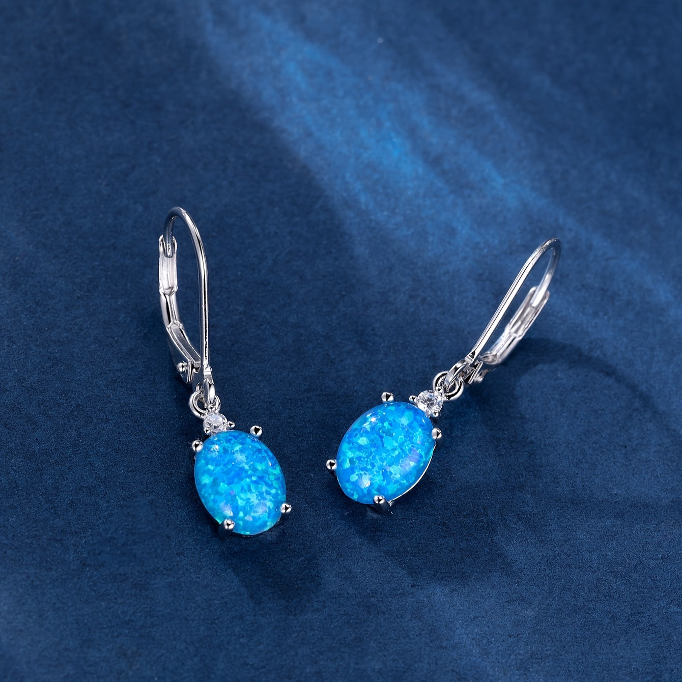 S925 Round-Cut Opal , Green Fire Opal Rhodium Gemstone Drop Earrings 2.2g