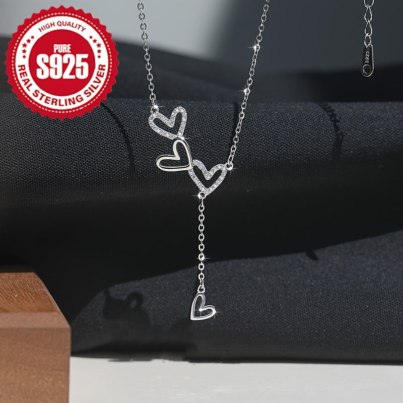 Elegant S925 Sterling Silver Heart , Hypoallergenic with Cubic Zirconia