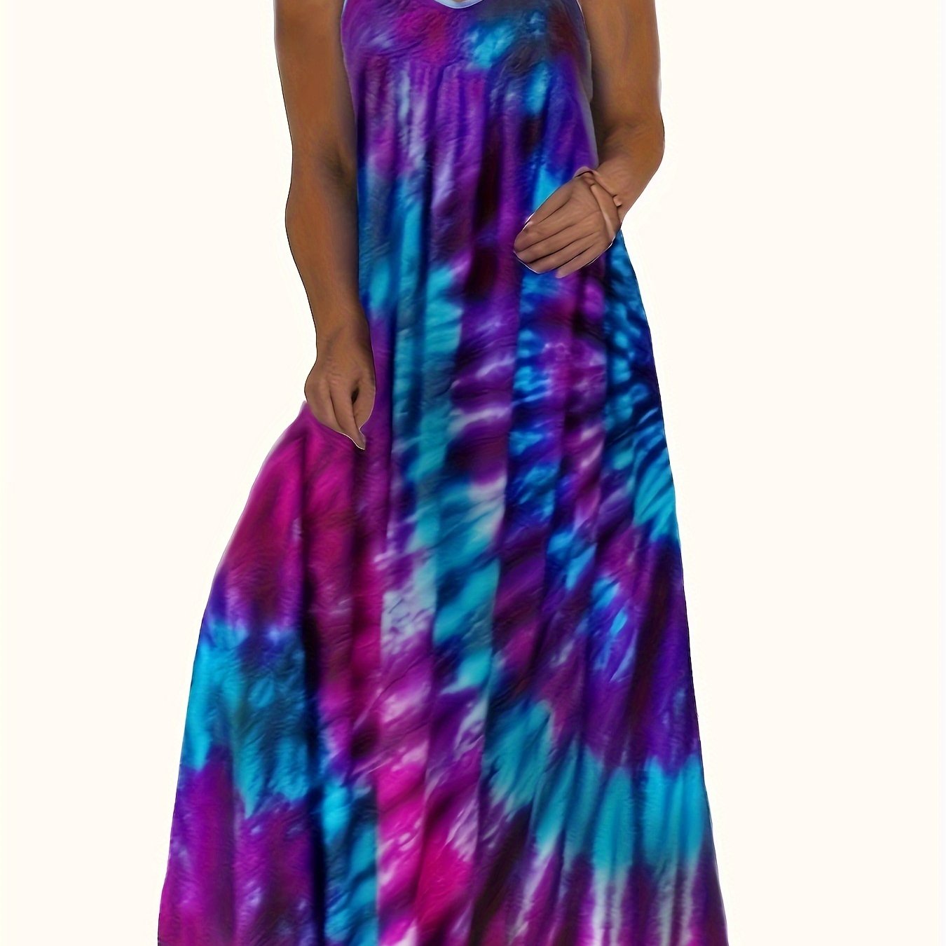 Plus Size Tie Dye Print Ruched Tank Dress, Casual Sleeveless Dress For Spring & Summer, Women's Plus Size Clothing