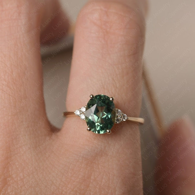 Elegant Green Synthetic Zirconia Ring with Oval Cut