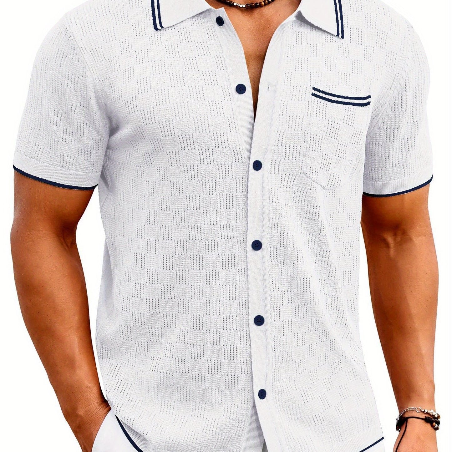 ELESOL Men'S Knit Button Shirt Vintage Polo Shirts Short Sleeve Summer Beach Shirts S-XXXL