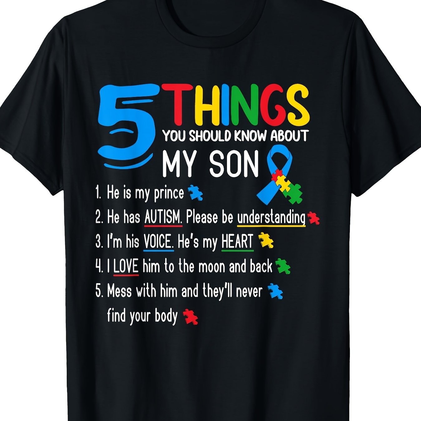 Autistic Son Autism Awareness Support For Mom Dad Parents T-Shirt100% Cotton