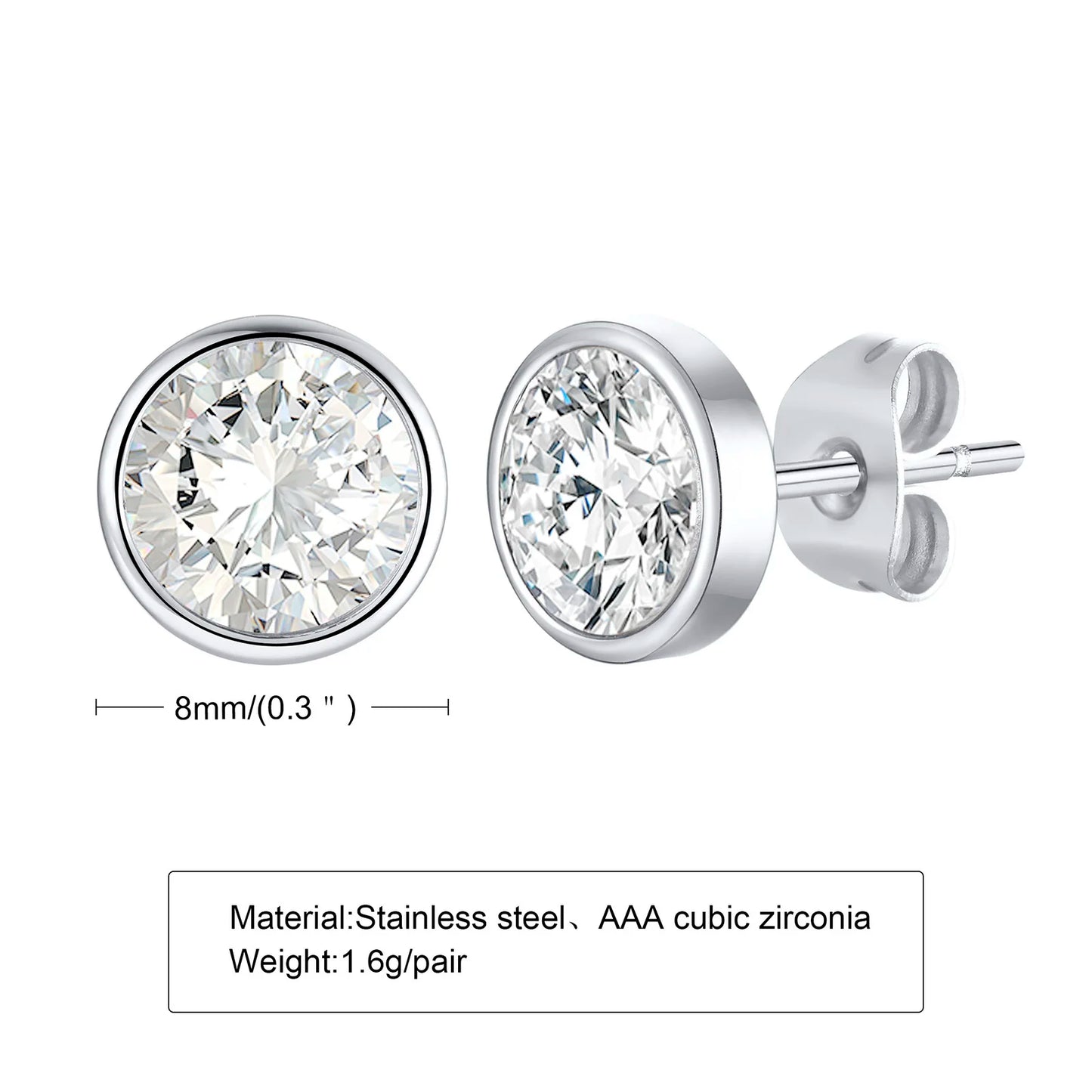 Vnox Simple Basic Earrings for Women Men, AAA CZ Stone Bling Stud Earrings, Never Fade Metal Ear Jewelry