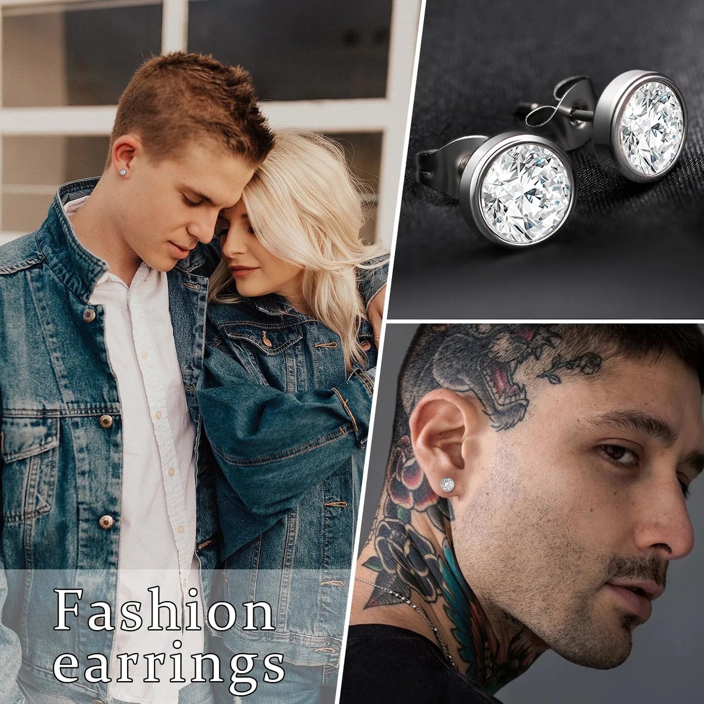 Vnox Simple Basic Earrings for Women Men, AAA CZ Stone Bling Stud Earrings, Never Fade Metal Ear Jewelry