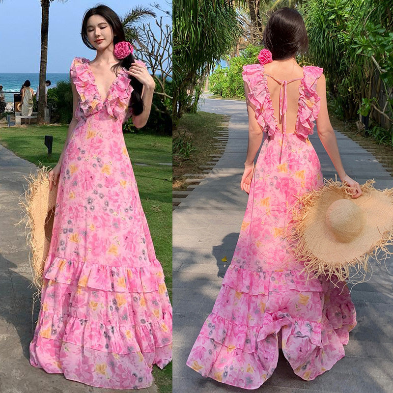Pink Slim Looking Bohemia Dress Small Dress