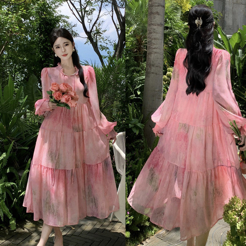 Pink Slim Looking Bohemia Dress Small Dress