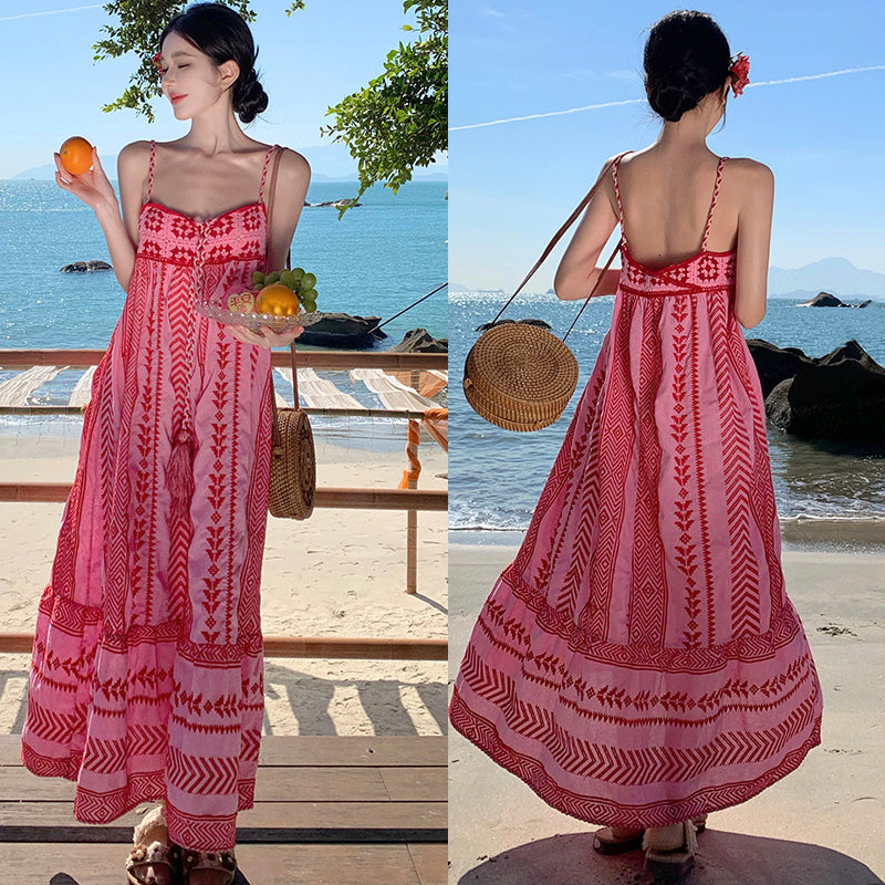 Pink Slim Looking Bohemia Dress Small Dress