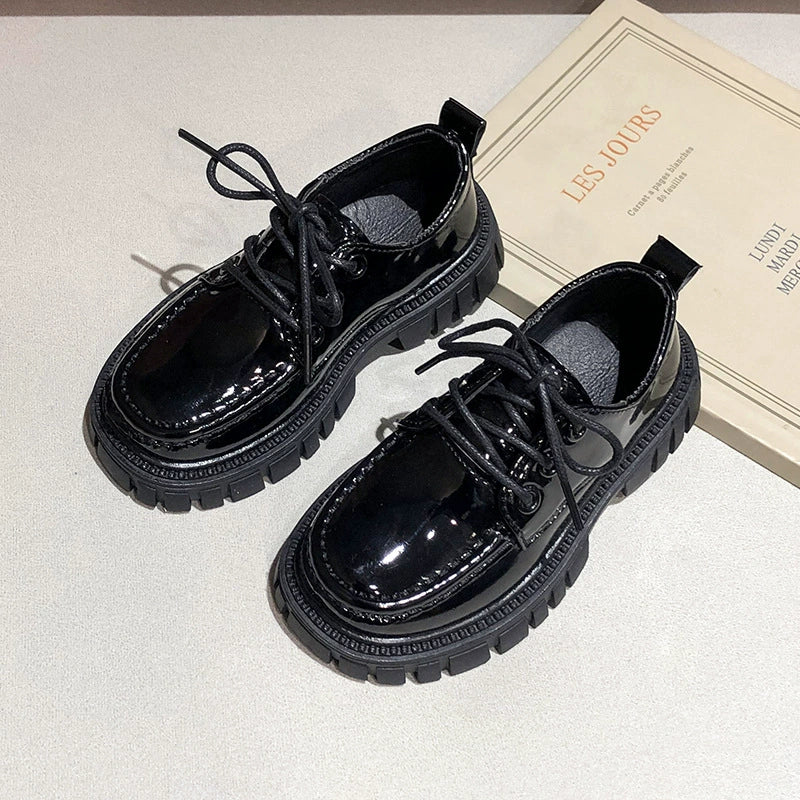 Kids Leather Shoes 2024 New Arrival Boys Performance Shoes Princess Shoes for Girls Spring & Fall Children British Style Black Platform Shoes
