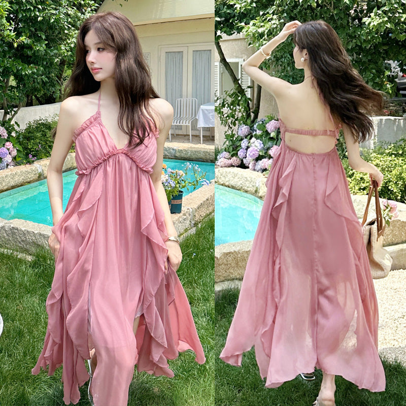 Pink Slim Looking Bohemia Dress Small Dress