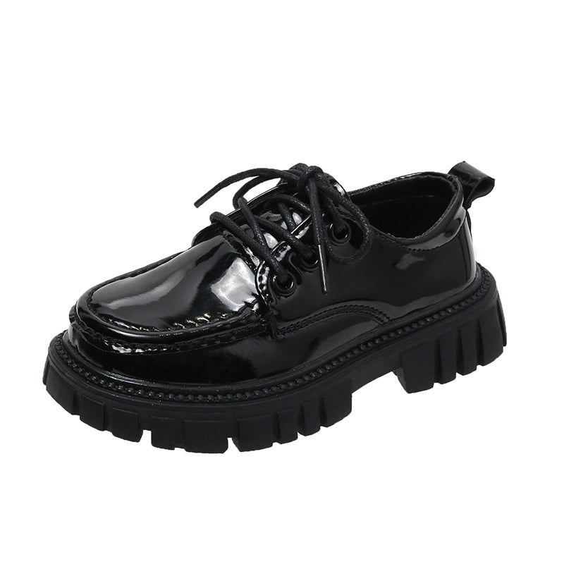 Kids Leather Shoes 2024 New Arrival Boys Performance Shoes Princess Shoes for Girls Spring & Fall Children British Style Black Platform Shoes