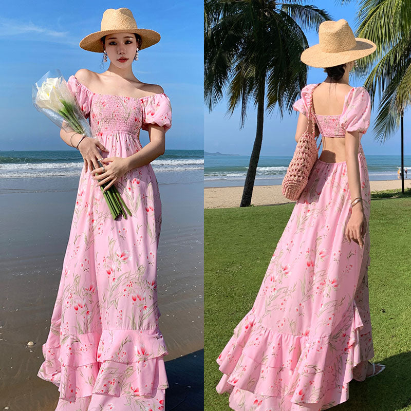 Pink Slim Looking Bohemia Dress Small Dress
