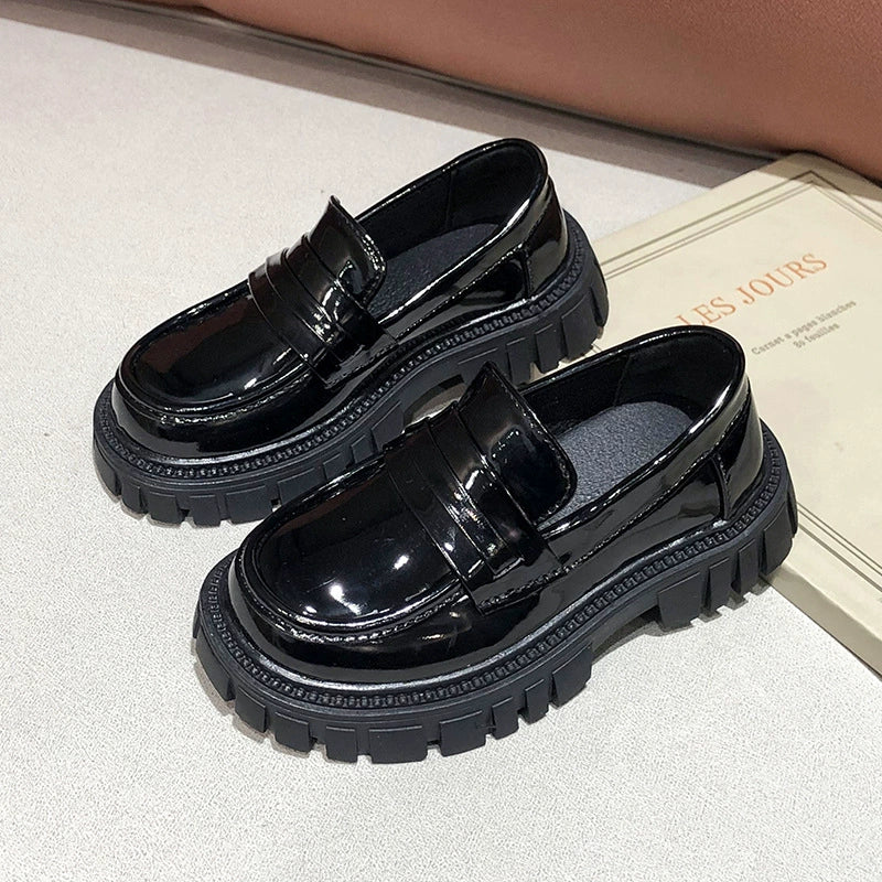 Kids Leather Shoes 2024 New Arrival Boys Performance Shoes Princess Shoes for Girls Spring & Fall Children British Style Black Platform Shoes