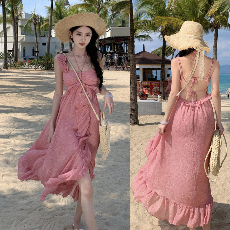Pink Slim Looking Bohemia Dress Small Dress