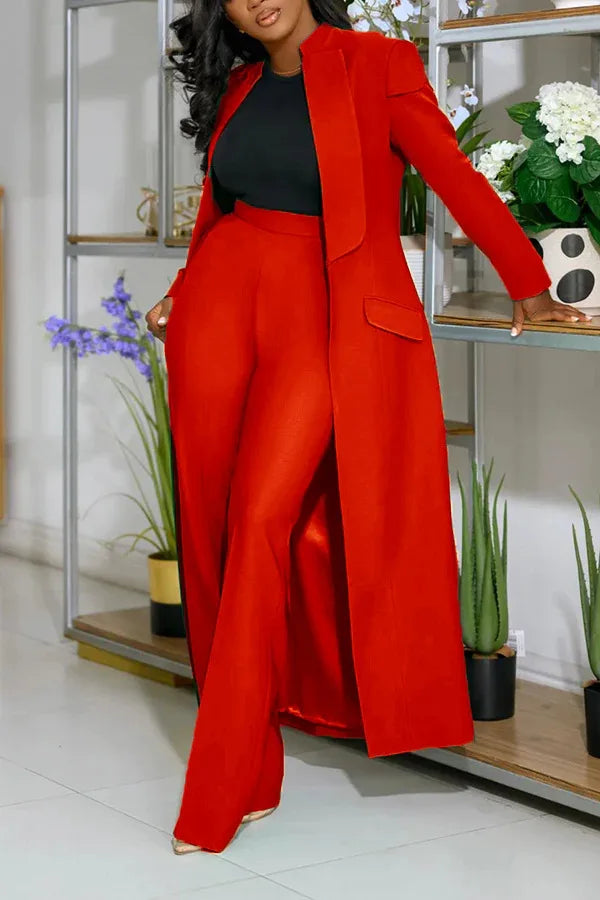 CM.YAYA Women's Sleeve X-Long Blazer Coat+ Long Pant Suit 2025 Spring