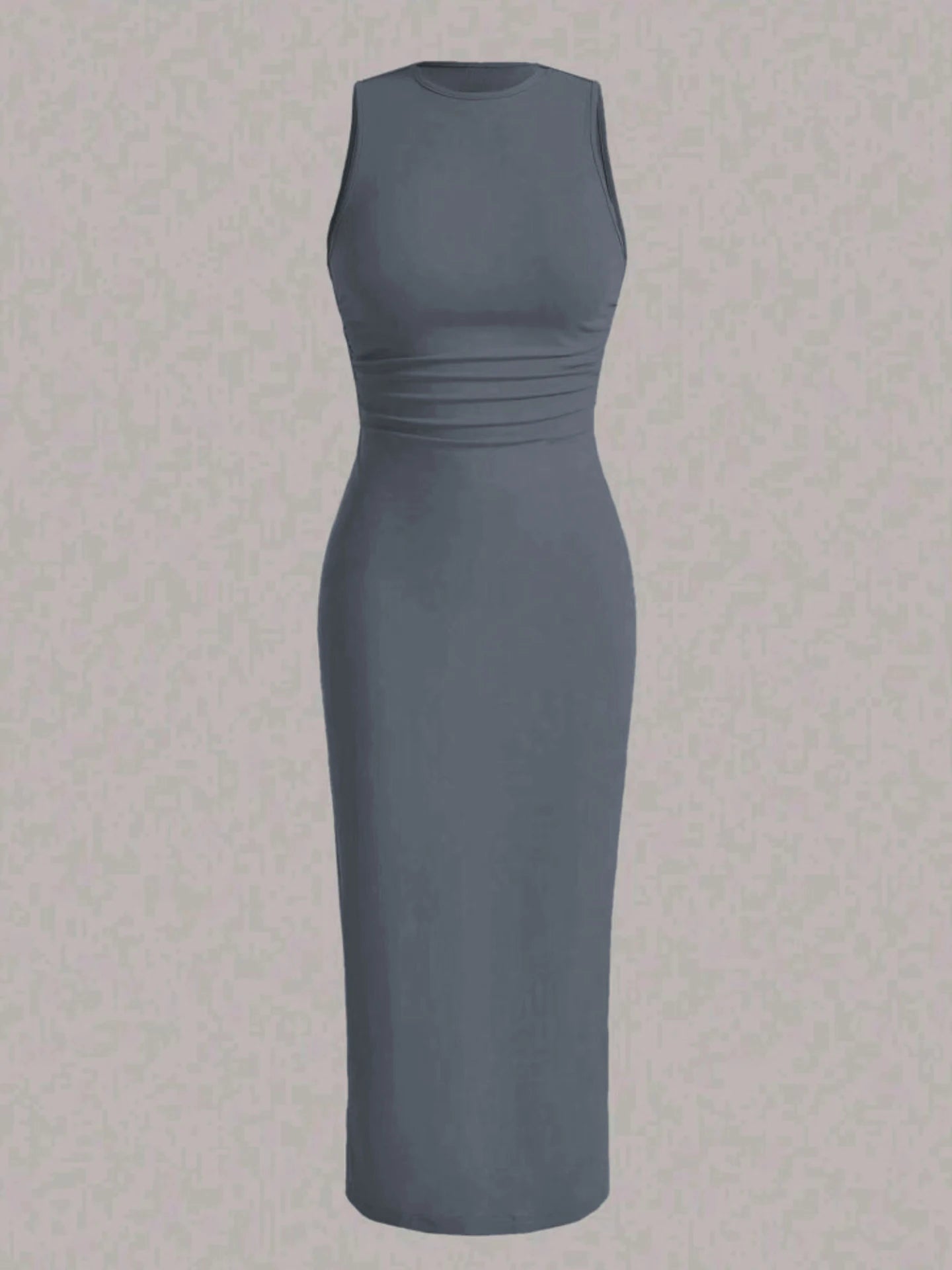 Spring and summer new solid color wrinkled waist vest dress long skirt