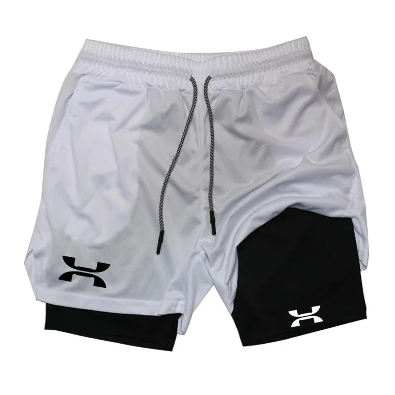 New Design Men's 2 in 1 Double Layer Shorts Fitness Sports Casual Gym Workout Lined Tight Shorts for men Sportswear Summer