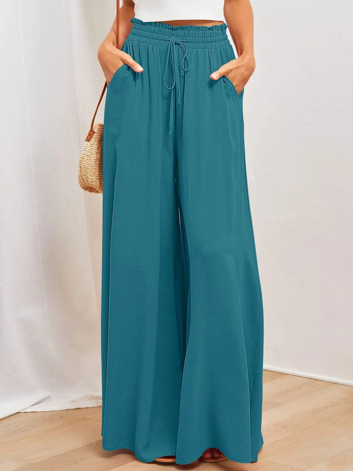 Summer women's Wde Leg Pants With Elastic Waistband