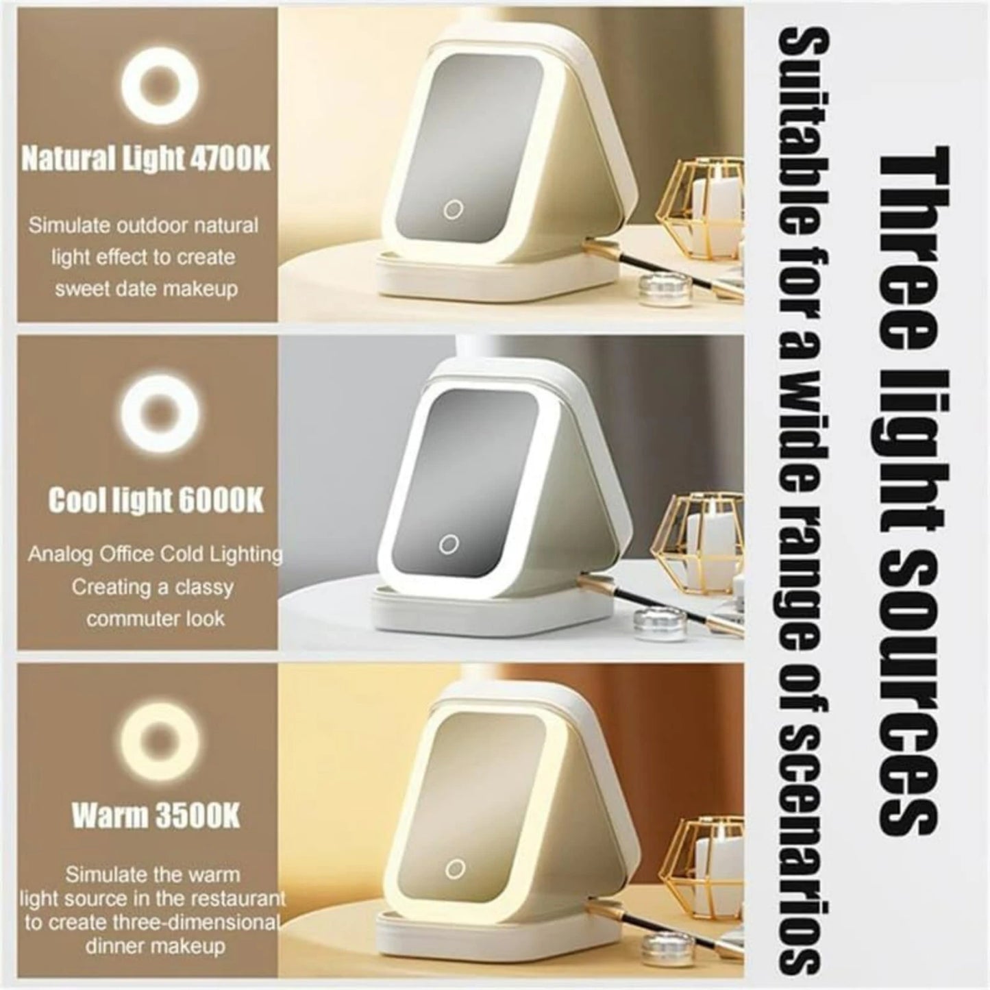 White Portable Travel Makeup Bag with LED Mirror