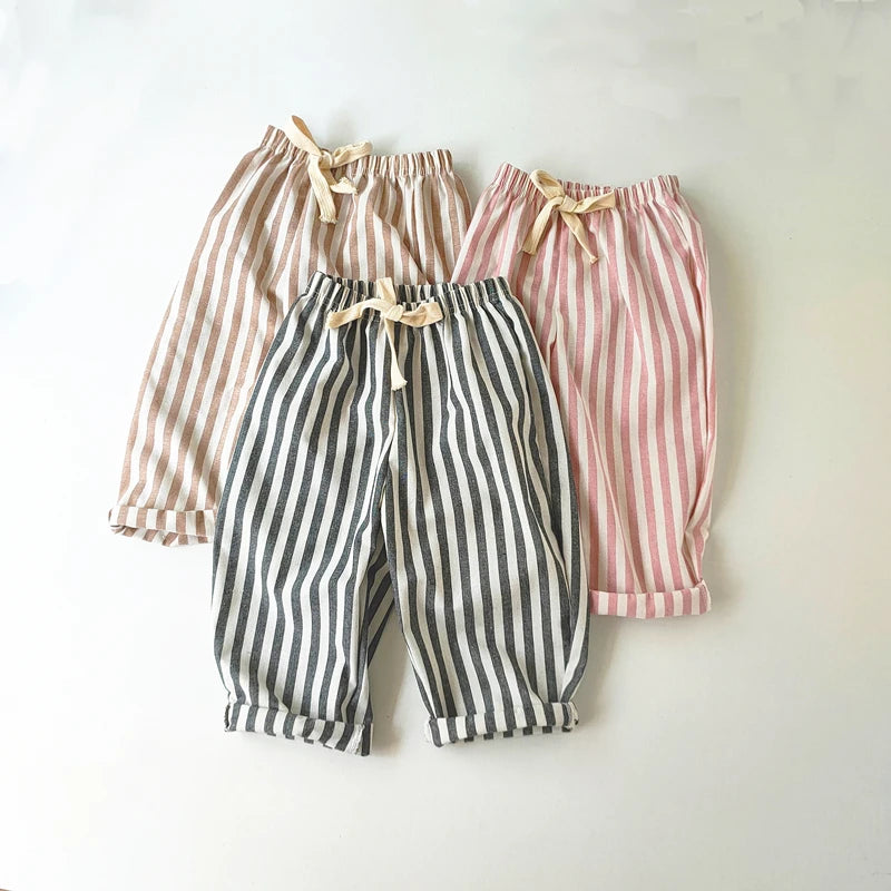Vintage Linen Cotton Stripe Pants Baby Boy Girl