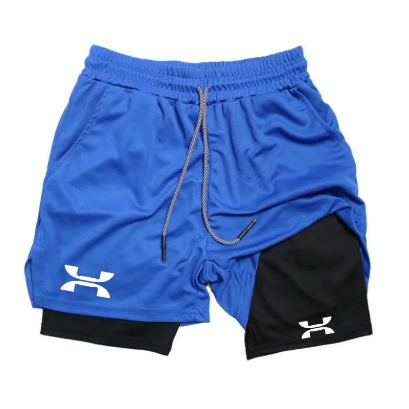 New Design Men's 2 in 1 Double Layer Shorts Fitness Sports Casual Gym Workout Lined Tight Shorts for men Sportswear Summer