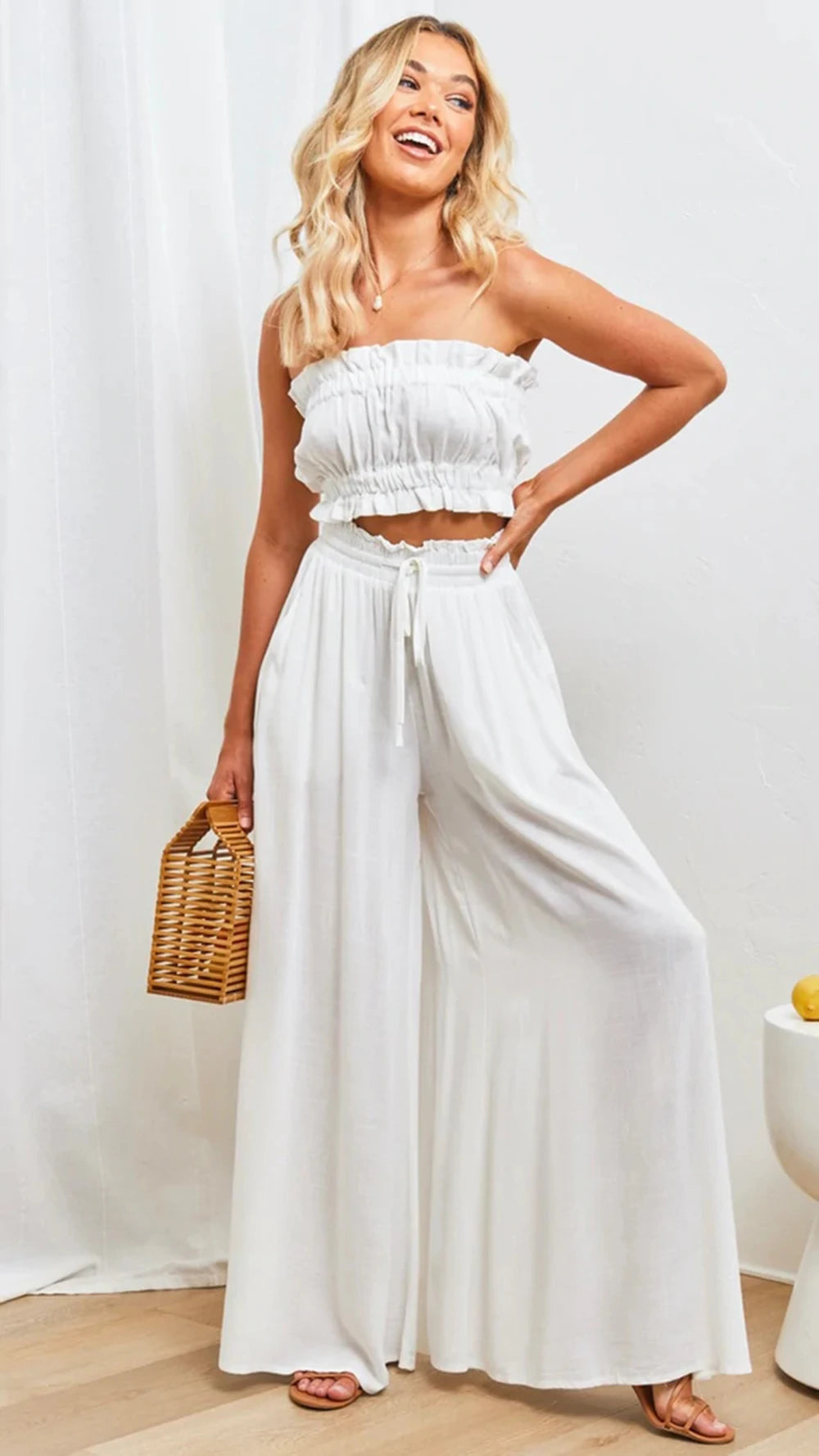 Summer women's Wde Leg Pants With Elastic Waistband