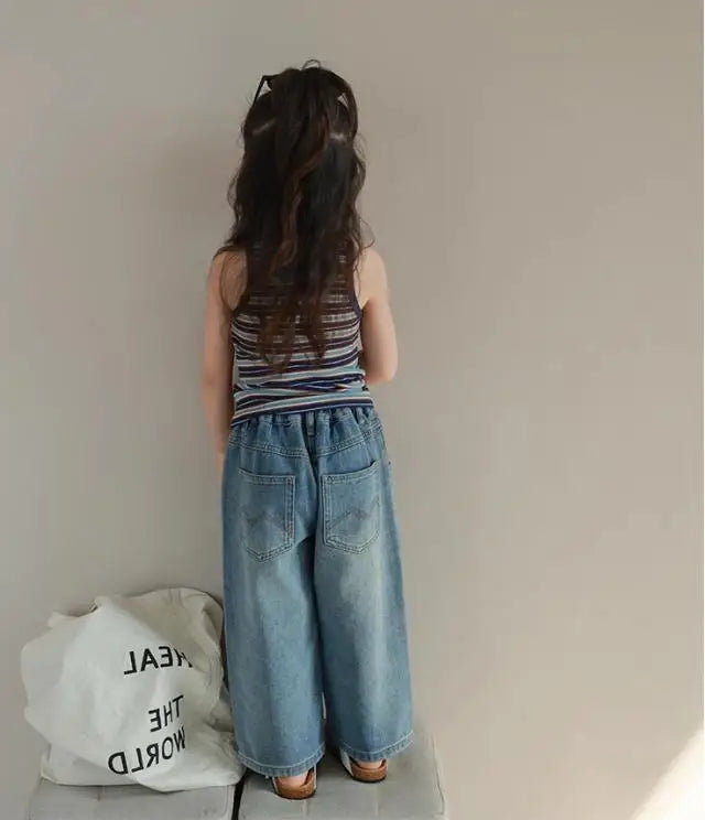 Style Loose Jeans Girls 2024 Fashion Denim Pants Toddler Casual