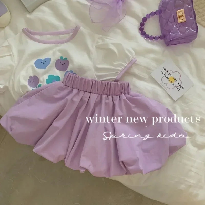 2024 Baby Girls Summer Set New Kids Girl Purple Shorts +Top Children's Girl T-shirt Two-Piece Suit
