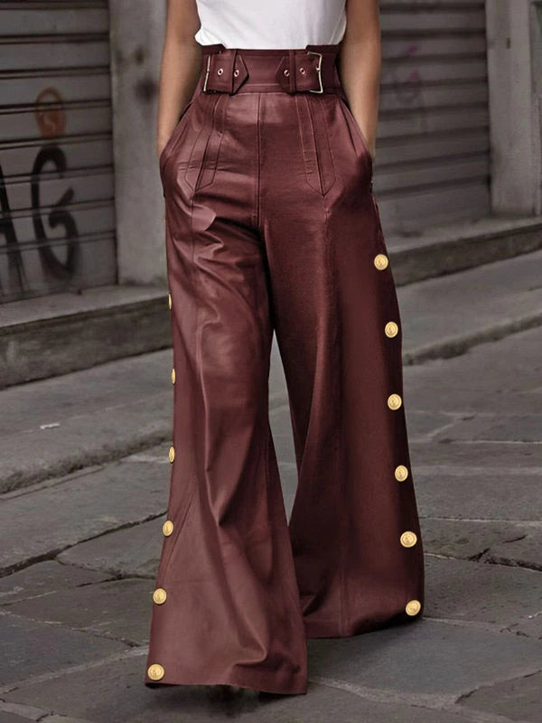 Modigirl Fall Winter Women's Faux Pu Long Pants