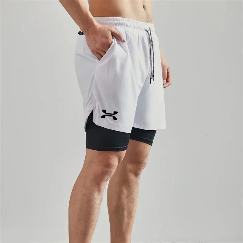New Design Men's 2 in 1 Double Layer Shorts Fitness Sports Casual Gym Workout Lined Tight Shorts for men Sportswear Summer