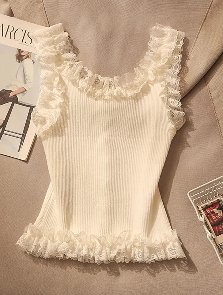 2025 Summer Female White Lace Stretch Cami