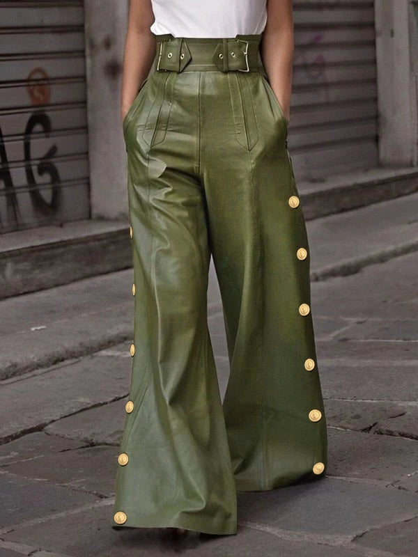 Modigirl Fall Winter Women's Faux Pu Long Pants
