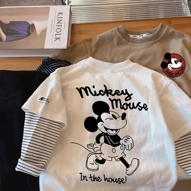 Mickey Mouse Cartoon T-Shirt Baby Boys Girls Long Sleeve Tops 1-8Years