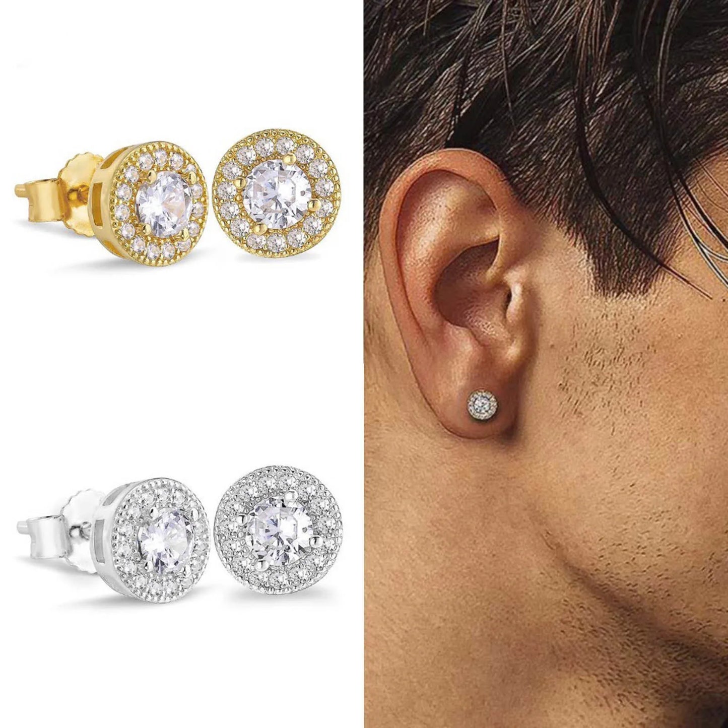 Men's Luxury CZ Stone Stud Earrings,