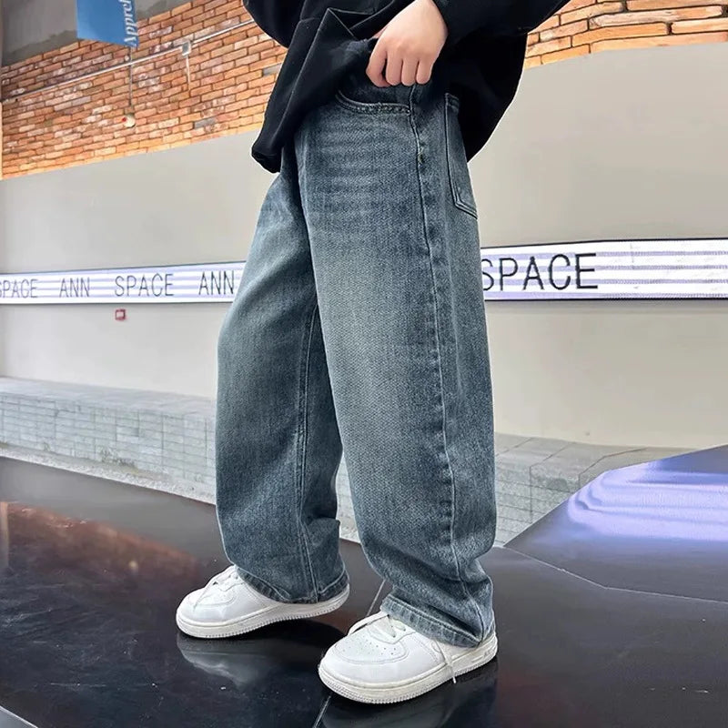New Children Boys Denim Pants Cotton Solid Elastic Waist