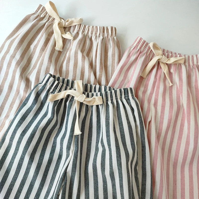Vintage Linen Cotton Stripe Pants Baby Boy Girl