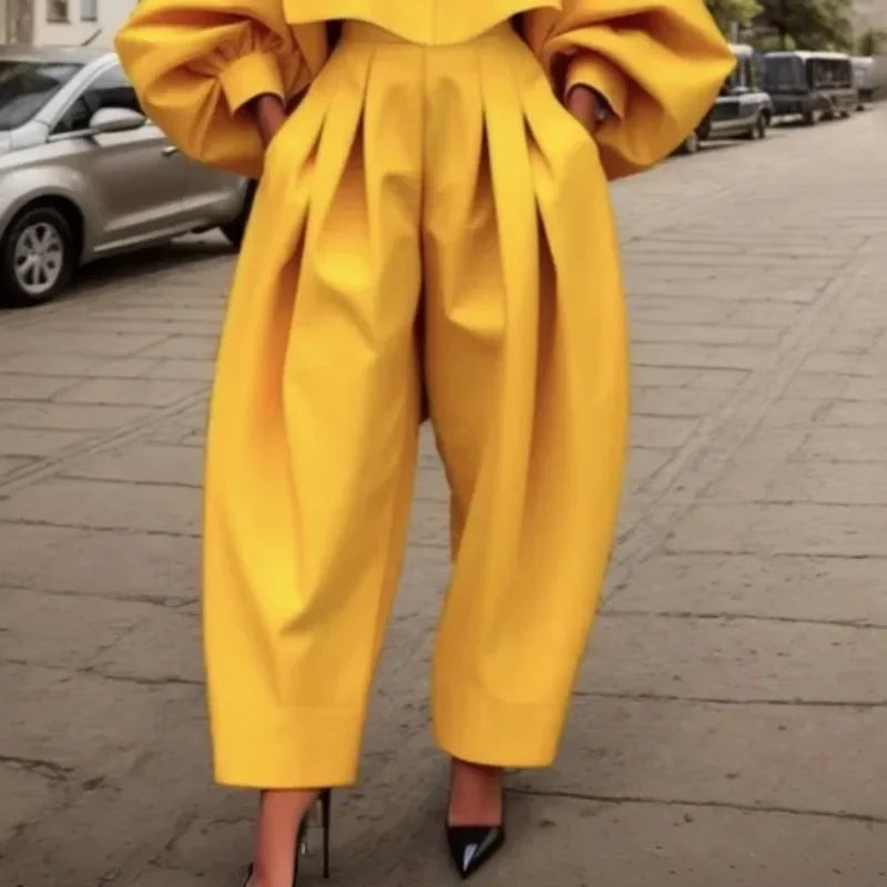 Beauty blue Elegant Women's Coat Pant Yellow Blazer New
