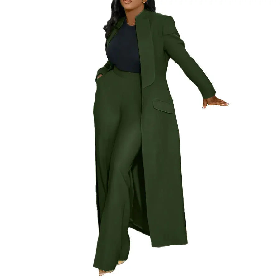 CM.YAYA Women's Sleeve X-Long Blazer Coat+ Long Pant Suit 2025 Spring