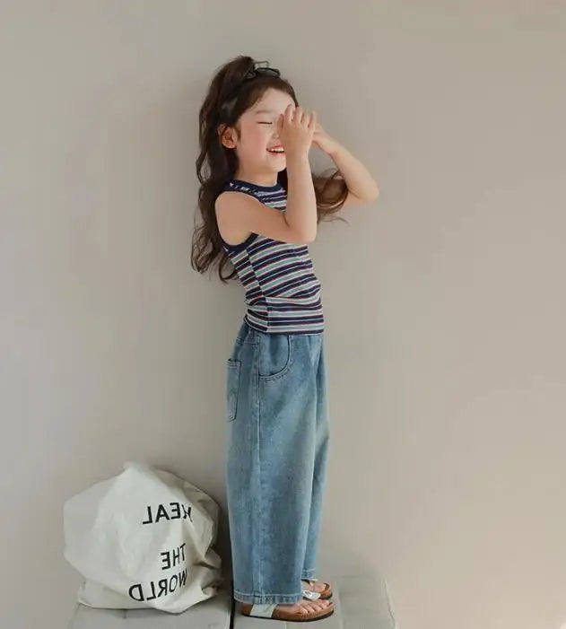 Style Loose Jeans Girls 2024 Fashion Denim Pants Toddler Casual