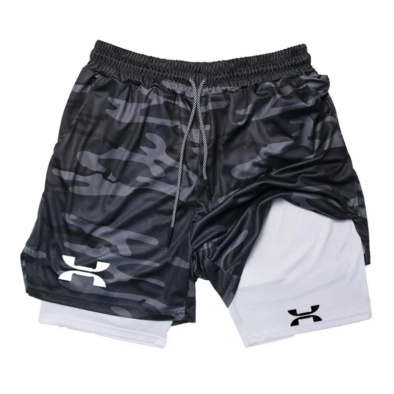 New Design Men's 2 in 1 Double Layer Shorts Fitness Sports Casual Gym Workout Lined Tight Shorts for men Sportswear Summer
